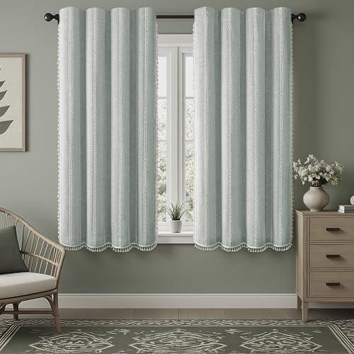 Teal 100% Boho Blackout Curtains 63 Inch 2 Panels with Tassels (Teal Green / 52"W x 63"L (Pack of 2))