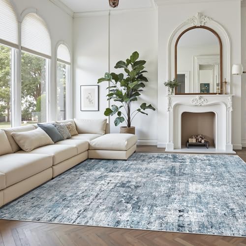 Abstract Rug 8x10 Large Living Room Area Rugs Washable Blue (Blue/Grey / 8' x 10' (Rectangular))