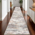 Modern Abstract Washable Long Runner Rug 2.6x18 Hallway Rug Runner Non (Multi Grey/Orange / 2'8" x 18' (Runner))