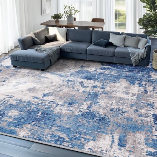 Washable 5'x8' Abstract Area Rug for Living Room Blue Gray (Blue/Gray / 5' x 8' (Rectangular))