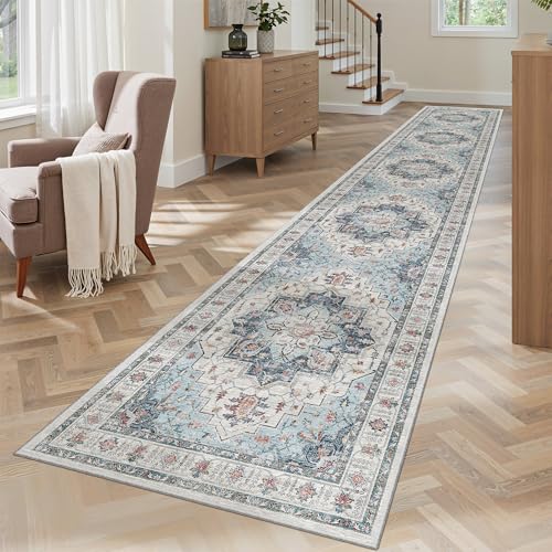 Washable Runner Rugs 2x10 Long for Hallway Kitchen (Blue / 2' x 10' (Runner))