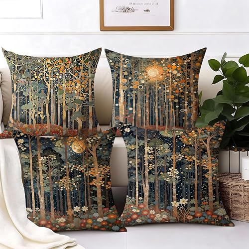 Rustic William Morris Inspired Autumn Forest Pillow Covers 20x20 Set of 4 (Forest-orange -4 / 20" x 20" (Pack of 1))