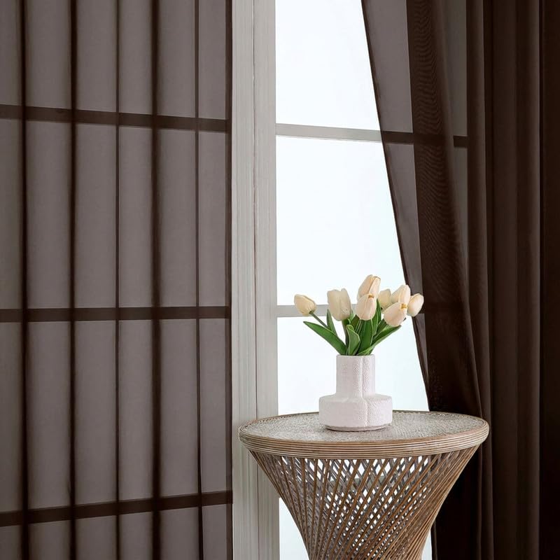 Chocolate Sheer Curtains 96 Inches 2 Panels for Living Room 59" Wide (Chocolate / 59"W x 96"L (Pack of 2))