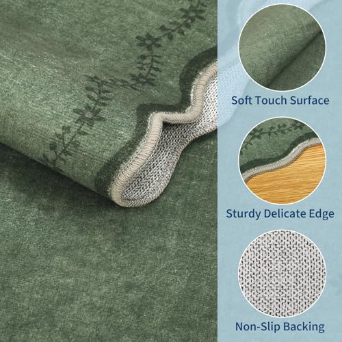 Round Rugs 4ft Scalloped Washable Small Circle Rug for Kids Room (Green / 4' (Round))