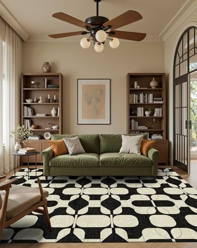 Washable 6x9 Area Rugs for Living Room Modern Rug (Black Beige / 6' x 9' (Rectangular))