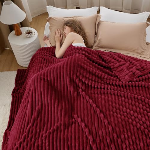Soft Full Size Fleece Blankets for Bed Deep Red 84"x90" (Deep Red / Full)