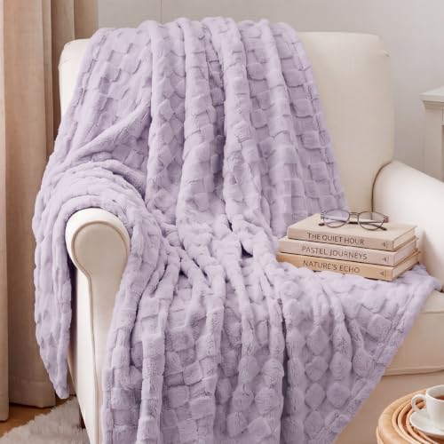 Purple Checkered Fleece Throw Blanket (04 Lavender Fog / Throw (50" X 60"))