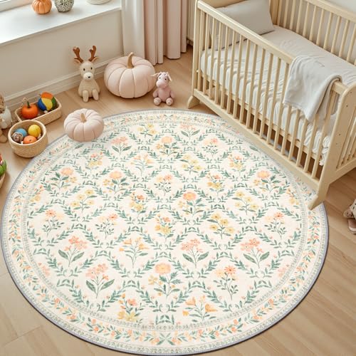 Round Area Rug Living Room (Beige/Multi / 4' (Round))