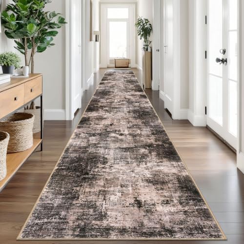 Abstract Runner Rug 3x18 Ft Washable Runners for Hallways (Brown/Rust / 3' x 18' (Rectangular))