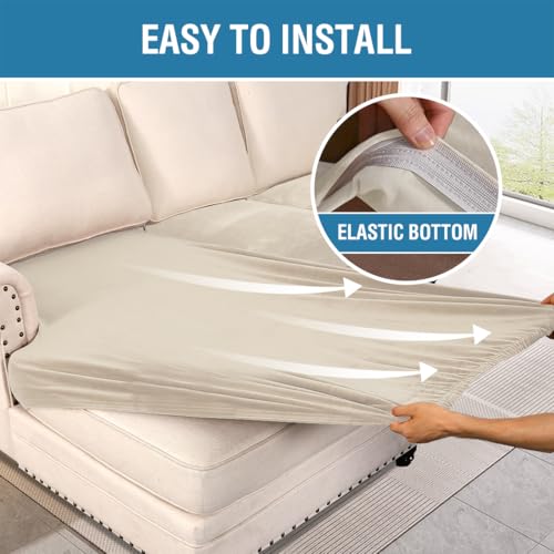Velvet Stretch Sectional Couch Covers 3 Pieces Sofa Seat Cushion Covers L Shape Separate Cushion Couch Cover for Both Left (Ivory / 2 Seater + Chaise)