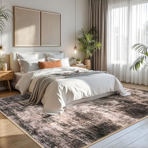 Abstract Area Rugs 8x10 Ft Washable Large Rugs for Living Room (Brown/Rust / 8' x 10' (Rectangular))