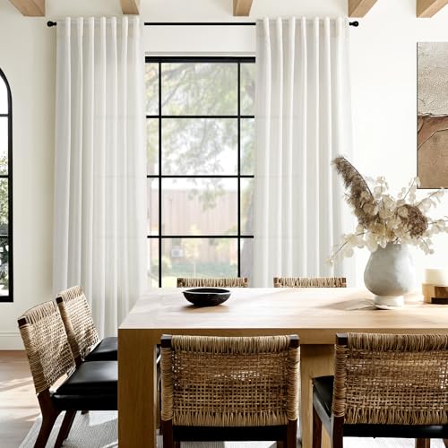 Natural Linen Curtains for Living Room 86 Inches Long Rustic Farmhouse Decor Light Filtering Semi Sheer Curtain Back Tab and Rod Pocket Luxury Drapes for Bedroom Office 52x86 (52"W x 86"L (Pack of 2) / Natural Linen)