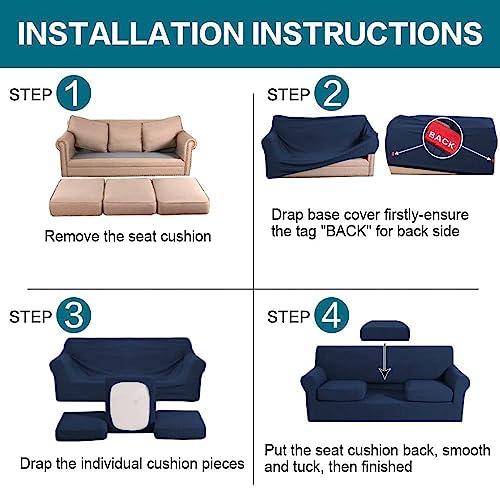 4 Piece Sofa Covers for 3 Cushion Couch Sofa Slipcover Soft Couch Cover for Dogs (Sofa (3 Cushion) / Navy)
