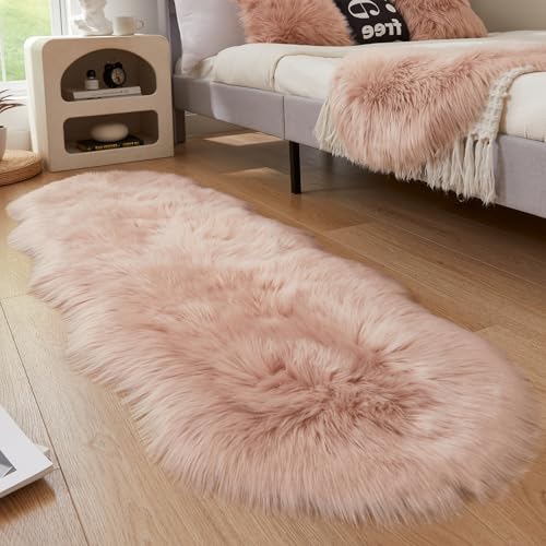 Faux Sheepskin Rug (2' x 6' (Sheepskin) / Pink)