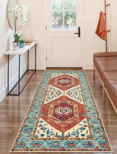 2x6 Washable Non Slip Boho Runner Rug for Hallway (Orange/Multi / 2' x 6' (Runner))