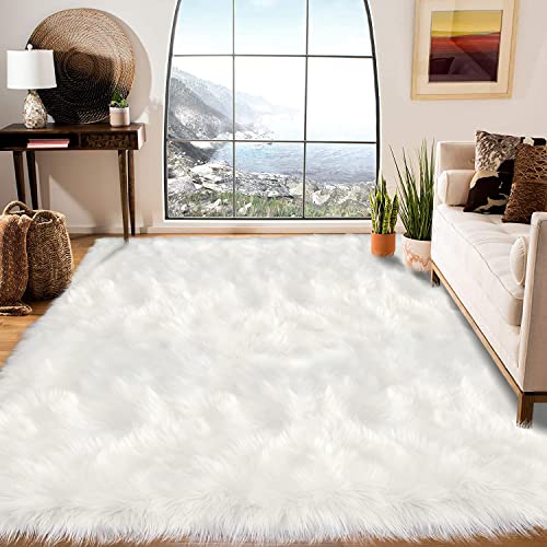Area Rugs 6x9 Faux Fur Sheepskin Rug for Living Room (6' x 9' (Rectangular) / White)