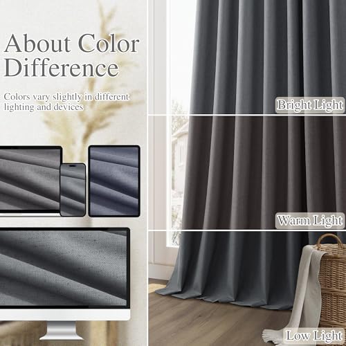 100% Blackout Curtains 84 Inch Length 2 Panels Set for Living Room Bedroom Back Tab Thermal Insulated Black Out Linen Drapes Room Darkening Blazer Grey (Blazer Grey / 52"W x 84"L (Pack of 2))
