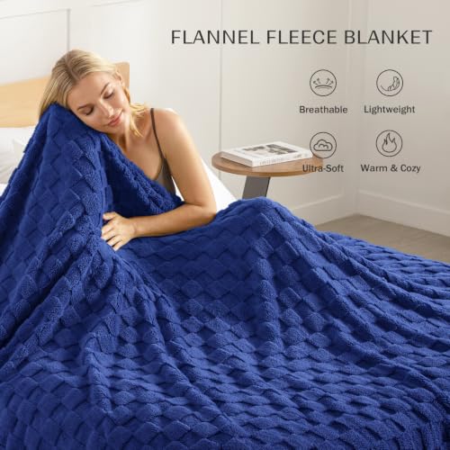 3D Checkered Fleece Twin Blanket for Bed (Cobalt Blue / Twin (60"x80"))