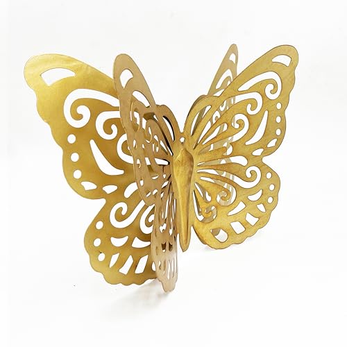Gold Finish Metal Butterflies Wall Art Set of 3 Metal Wall Decor Butterfly Hanging Decor for Bedroom Bathroom Living Room Garden Kitchen (Rustic Butterfly-3)