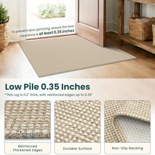 Runners for Hallways 2x6 ft Washable Kitchen Runner Non Slip Rubber Backed Hall Runners Cotton Entryway Runner Rugs for Indoor Backdoor Bedroom Kitchen (Ivory Beige / 2' x 6' (Runner))