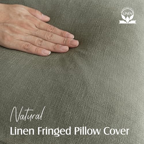 Decorative Linen Fringe Throw Pillow Covers 16×16 Olive Green (16" x 16" (Pack of 2) / Olive Green)