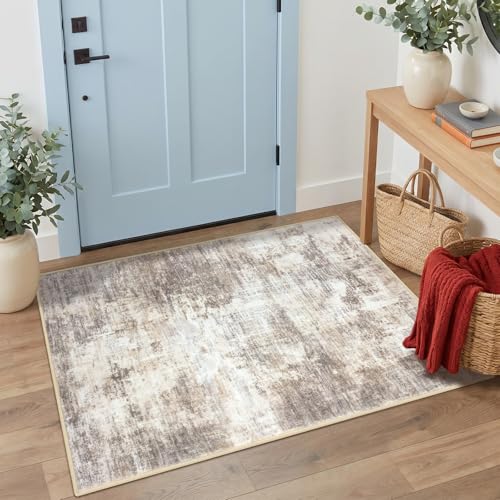 Abstract Area Rug 3x4 Ft Washable Rugs for Entryway Indoor (Gold/Yellow/Brown/Beige/White / 3' x 4' (Rectangular))
