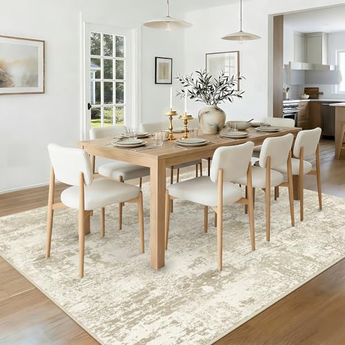 Washable 6'x9' Abstract Area Rug for Living Room Cream Beige (Beige/Cream / 6' x 9' (Rectangular))