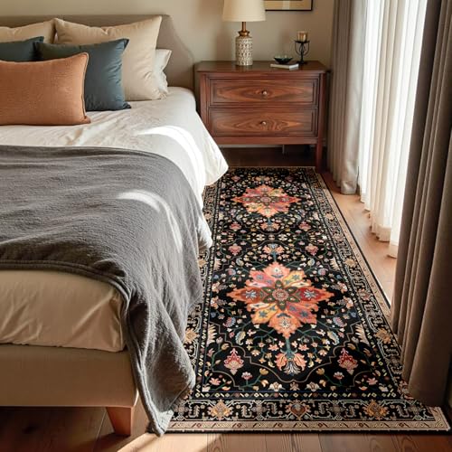Washable Area Rug (Black/Colorful / 3' x 7' (Rectangular))