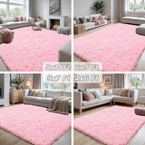 8x10 Fluffy Shag Area Rugs for Living Room Bedroom (Light Pink / 8' x 10' (Rectangular))