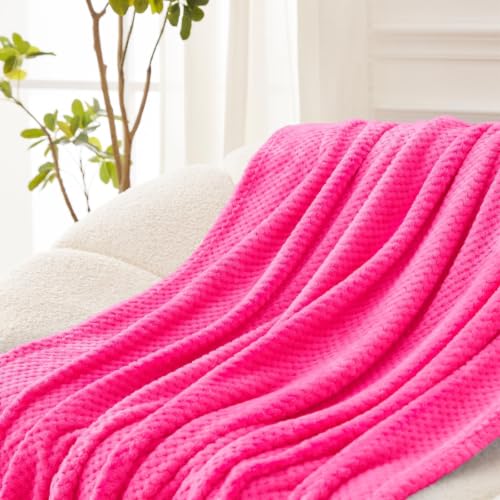 Large Waffle Fleece Throw Blanket for Couch (Hot Pink / 50x70 in)