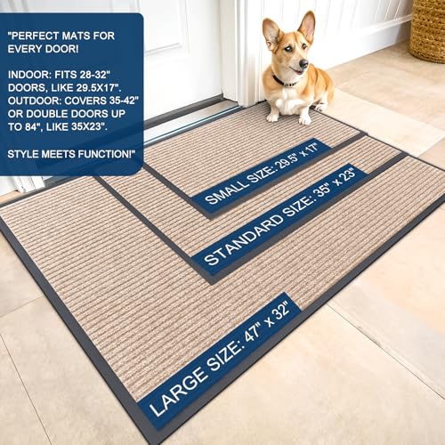 2 Pack Front Door Mats 35x23 (Beige / 35" x 23")