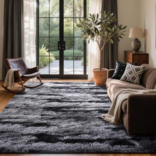4x6 Ft Shag Rugs for Bedroom Living Room (Bb Black 4sm02 / 4' X 6' (Rectangular))