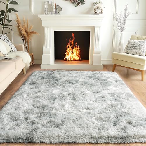 Super Fluffy Area Rug for Living Room 5x7 (Tie Dye Grey / 5' x 7' (Rectangular))