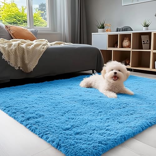3x5 Machine Washable Small Bedside Rug (3x5 Ft / Bright Blue)