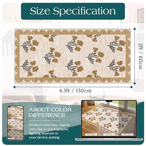 Front Door Mat Indoor Entrance (Flower - Beige / 2' x 4'3" (Rectangular))