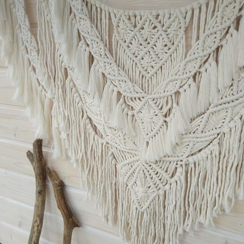 QLBUJ Large Macrame Wall Hanging Natural Driftwood Macrame Tapestry Above Headboard Boho Home Decor for Bedroom Living Room Apartment Wedding Party