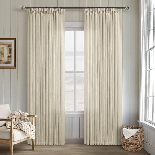 Beige Linen Curtains 96 Inches Long Pinch Pleated 2 Panels Set (Linen / 40"W x 96"L (Pack of 2))