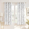 White Curtains with Grey Twist Branches & Flowerrain Pattern (White&grey / 52"W x 63"L (Pack of 2))