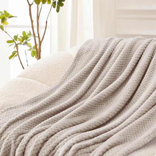 Large Waffle Fleece Throw Blanket for Couch (Tan / 50x70 in)