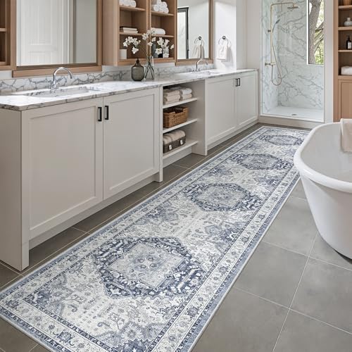 Washable Runner Rugs 2x12 Long for Hallway Kitchen Soft (Navy/White / 2' x 12' (Runner))