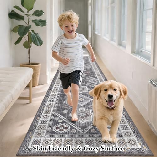 HEBE Boho Kitchen Mats for Floor 24''x60'' (Natural/Grey / 24"x60")