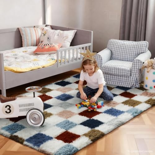 Checkered Rainbow Rug for Living Room Bedroom (Checkered Rainbow / 4' x 6' (Rectangular))