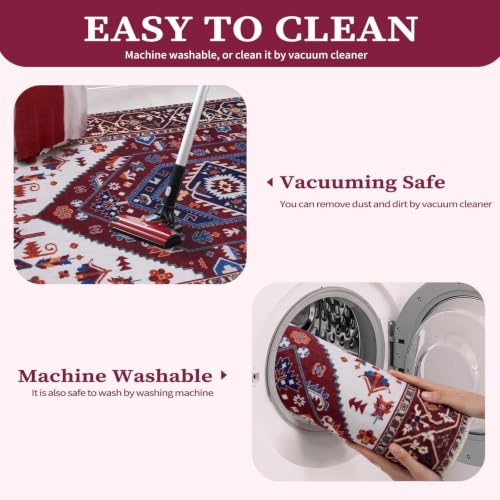2x3 Washable Non Slip Boho Small Area Rug for Entryway (Burgundy Navy/Multi / 2' x 3' (Rectangular))
