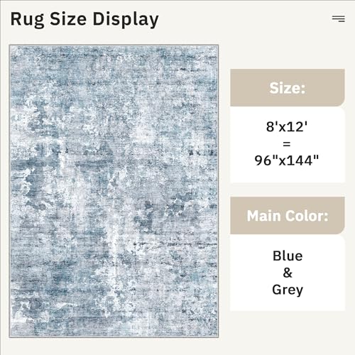 Abstract Rug 8x12 Large Living Room Area Rugs Washable Blue (Blue/Grey / 8' x 12' (Rectangular))