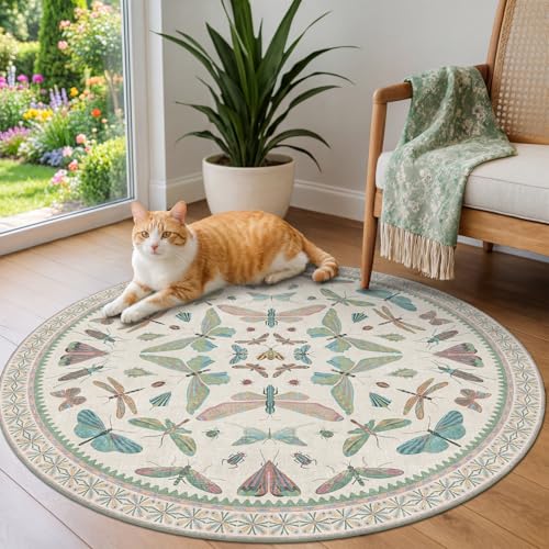 Cream Round Rugs 4ft for Living Room (4' (Round) / Beige Green)