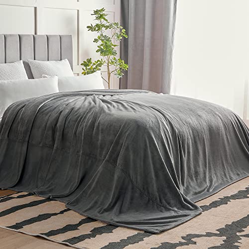 Fleece Blanket Soft Plush Oversized Bed Blanket Grey 120"x120" (Grey / Oversized King(120"x120"))