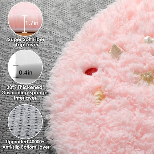 Light Pink Round Area Rugs 5ft for Bedroom Living Room (Light Pink / 5' (Round))