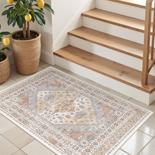 3x4 Washable Area Rug for Entryway Non Slip Kitchen Rugs (Orange / 3' x 4' (Runner))
