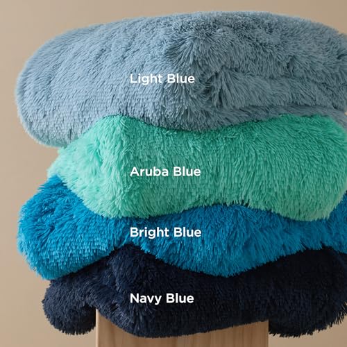 Faux Fur Fluffy Sherpa Fleece King Bed Blanket Bright Blue 108"x90" (21- Bright Blue / King (108" X 90"))