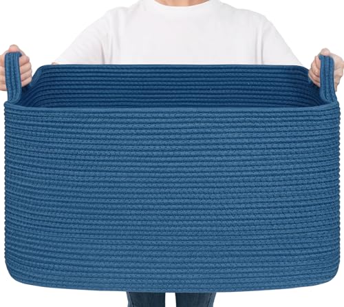 Large Woven Rope Blanket Basket (Dark Blue / Large(21.6"L x 14.9"W x 11.8"H))